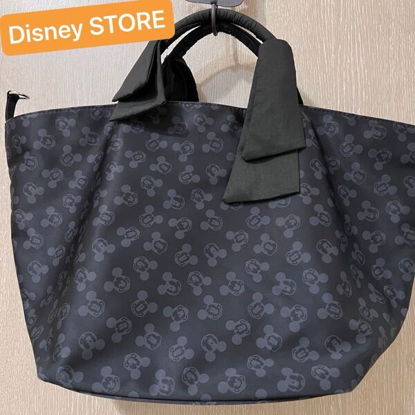 ディズニーストア ミッキー 総柄 リボントートバッグ ブラック 黒 Disney STORE