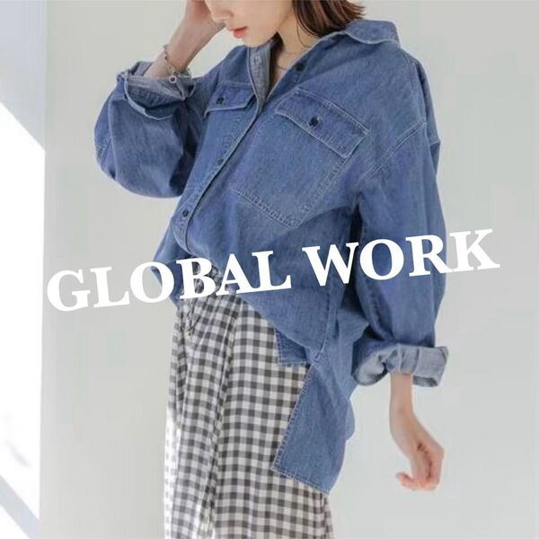 GLOBAL WORK GOODデニム羽織りシャツ オーバーサイズ 長袖シャツ ブルー グローバルワーク レディース