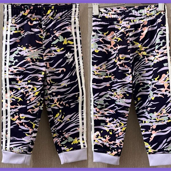 【90】adidas 迷彩 トラック ロングパンツ ジャージ カモフラ 紫 パープル アディダス キッズ ベビー 子供