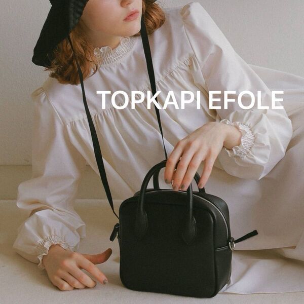 美品 TOPKAPI EFOLE スクエア ボストンバッグ ショルダーバッグ ハンドバッグ 黒 ブラック トプカピエフォル