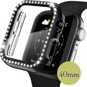 Apple Watch Case 強化ガラスフィルム キラキラ ラインストーン 耐衝撃防塵 落下防止 40mmサイズ
