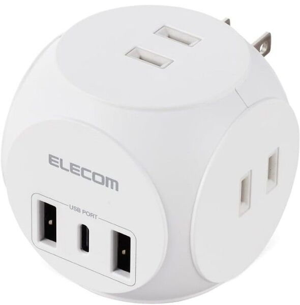 エレコム 電源タップ 球体型 USB付き AC×3 Type-C×1 USB-A×2 20W USB ホワイト ECT-34WH