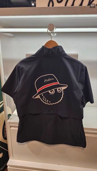 新品 春夏 マルボンMalbonゴルフジャケットシャツ メンズ 半袖ブラック L