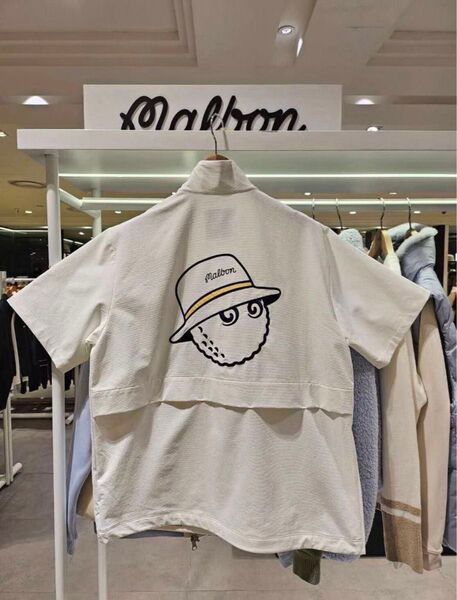 春夏新品 マルボンMalbonゴルフジャケットシャツ メンズ 半袖ホワイト XL