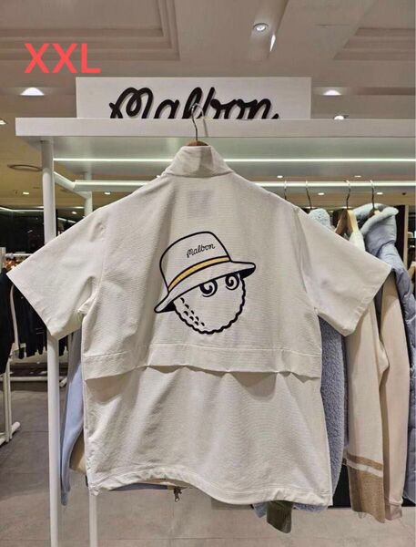 新品 マルボンMalbonゴルフジャケットシャツ メンズ 半袖ホワイト XXL