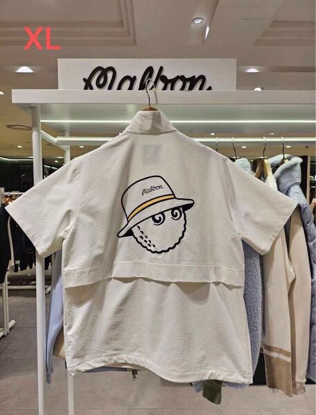 新品 マルボンMalbonゴルフジャケットシャツ メンズ 半袖ホワイト XL