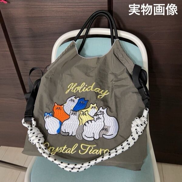 【新品N.072-A】1点 猫 可愛らしいバッグ 刺繍トートバッグ エコバッグ ストラップ付き Mサイズ お値下げ不可