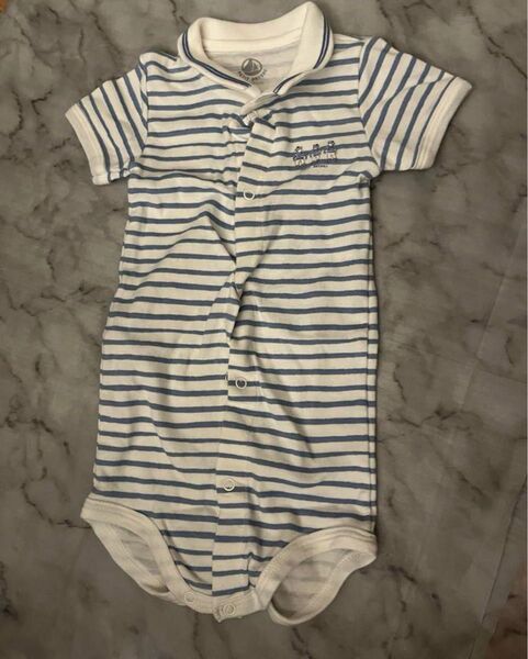 【プチバトー】ストライプ ポロ襟 ロンパース 12m 74cm ベビー服 ボーダー