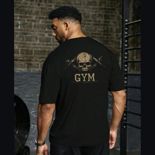 メンズ スカルプリント ラウンドネック 半袖 Tシャツ ボーイ スタイル ジム ワークアウト トレーニング896560