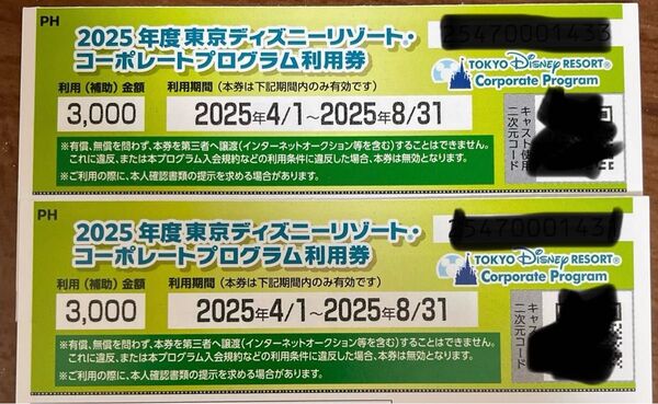 東京ディズニーリゾート コーポレートプログラム利用券 2025年度