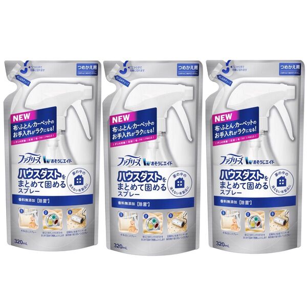 P&Gファブリーズ おそうじエイド ハウスダストをまとめて固めるスプレー 香料無添加 詰替 320ml×3個セット