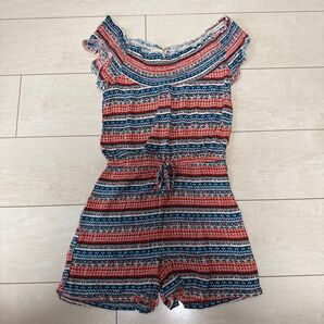 Speechless ボーダー柄ロンパース S 古着 半袖 女児 カットソー ワンピース