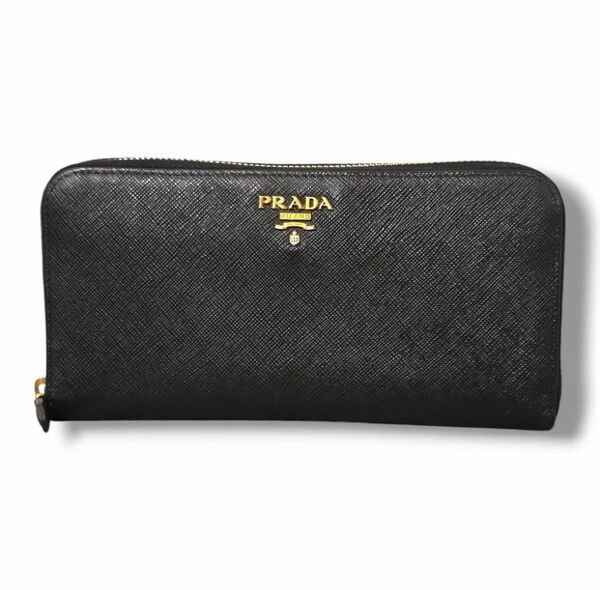 箱付き PRADA プラダ 長財布 ラウンドジップ サフィアーノレザー ゴールドロゴ金具 ロングウォレット