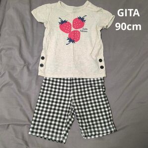 GITA イチゴプリント Tシャツとチェックパンツ 90cm パジャマ
