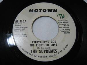 【7”】 THE SUPREMES / ●白プロモ MONO/MONO● EVERYBODY'S GOT THE RIGHT TO LOVE US盤 ザ・シュープリームス 恋のライセンス