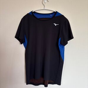 ミズノ ランニングTシャツ メンズ ブラック×ブルー