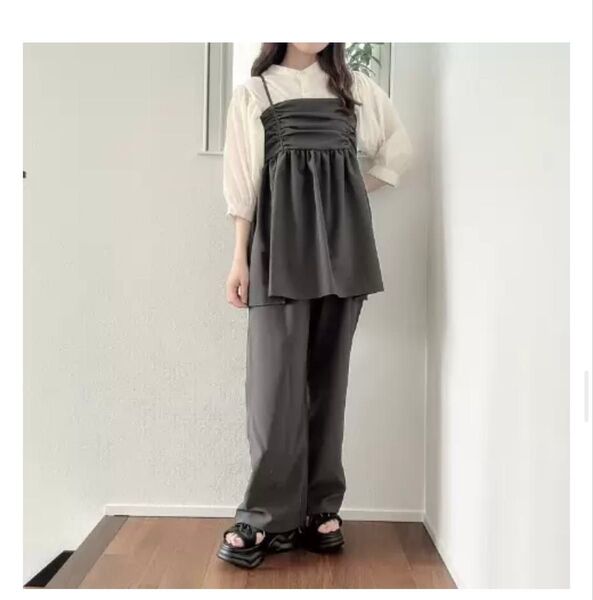 ririka しまむら コラボ ビスチェ ワイドパンツ セットアップ グレー Sサイズ