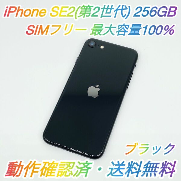 即配【美品】SIMフリー iPhone SE 第2世代 256GB A2296 NXVT2J/A ブラック 最大容量100%