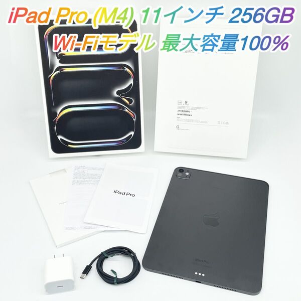 即配【美品】Wi-Fiモデル iPad Pro (M4) 11インチ 256GB A2836 スペースブラック 最大容量100%