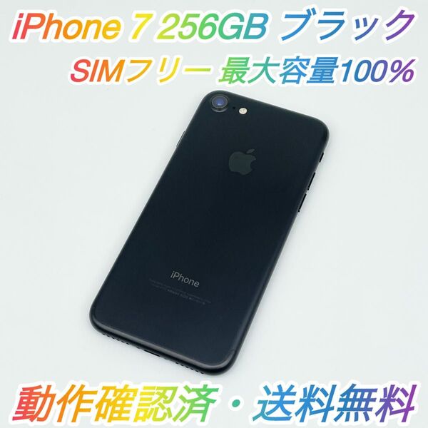 即配【美品】SIMフリー iPhone 7 256GB A1779 NNCQ2J/A ブラック 最大容量100% 送料無料