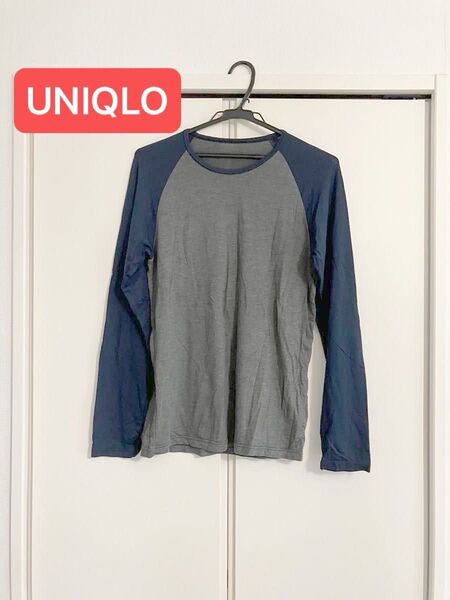 ユニクロ ヒートテック 長袖Tシャツ クルーネック ロンT メンズ M グレー&ネイビー