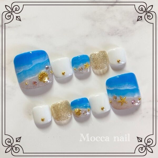 【132】海ネイル フットネイルチップ 夏ネイル ジェルネイル ペディキュア