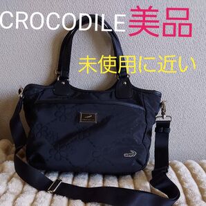 CROCODILE ハンドバッグ 花柄 刺繍 ブラック・ショルダーストラップ付き