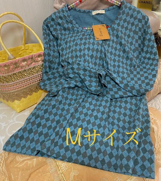 新品カットソー 長袖Tシャツ プルオーバー ルームウェア 家着 綿 Tシャツ 春物 合物 ブルー M ネイビーもあり
