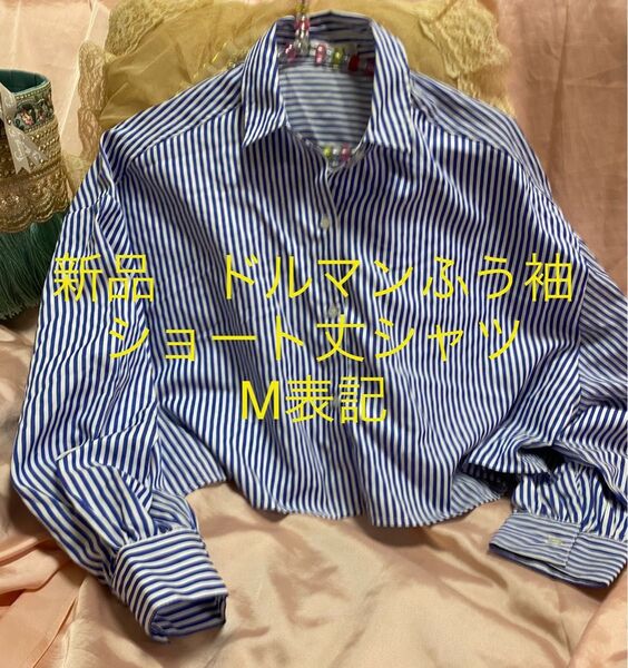 新品 未使用 長袖シャツ ショート丈 ストライプ ボーダー カジュアル ブラウス トップス M〜L