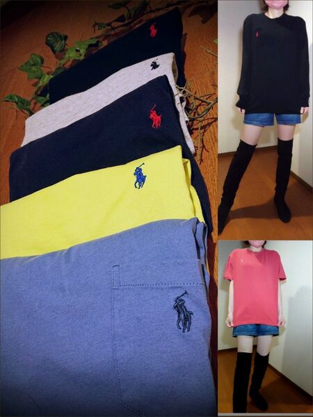 POLO Ralph Lauren 半袖Tシャツ6着 梅雨 にも 胸ポケットブラックロンティー1着 7着 まとめ売り M L 位