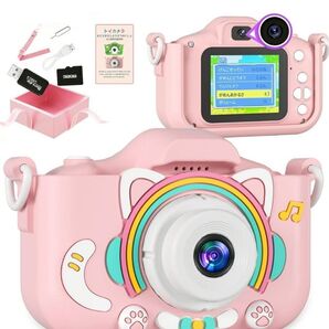 カメラ 長さ調整ストラップ付きデジタルカメラ 子供向け4000万画素デジタルカメラ 32GB メモリーカード 8000mAh長持ち