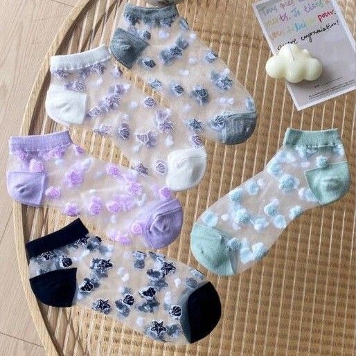 セール☆シースルー靴下5足セット 貝殻 レディース ソックス スニーカーソックス くるぶしソックス 可愛い 新品未使用 靴下