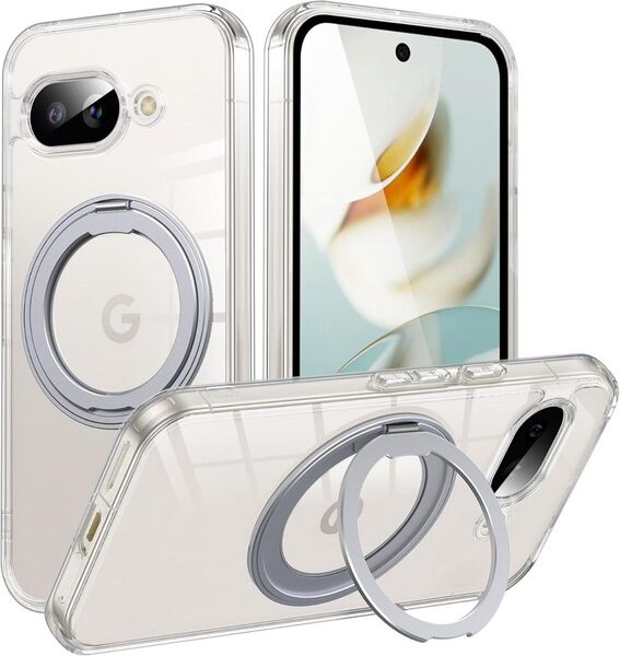 Uovon Google Pixel 9a ケース クリア 透明 Magsafe対応 カバー 360°回転スタンド ストラップ穴