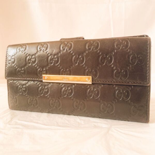 GUCCI 長財布 GGシマ ブラックレザー メンズ レディース グッチ ゴールド 黒 本革レザー GG柄 財布 グッチシマ