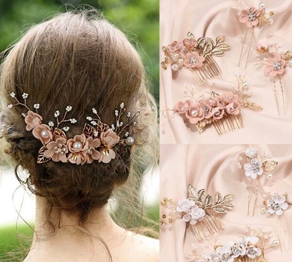 かんざし髪飾り 4点セット かんざし 簪 コーム ヘアピン 髪留め ヘアアクセサリー フラワー髪飾り 花 和装 洋装 結婚式 着物