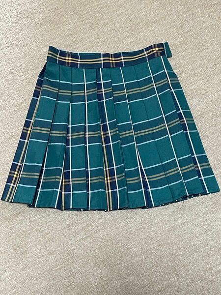 美品 プリーツスカート なんちゃってJK 制服風 グリーンチェック スクールスカート ミニスカート チェック XSサイズ