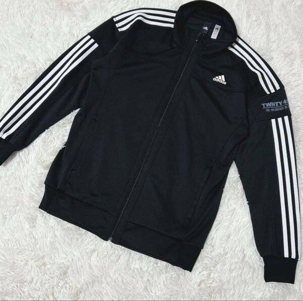 【703】★美品★ adidas アディダス ジャージ ブラック 三本ライン 長袖 トラックジャケット ジャケット 黒