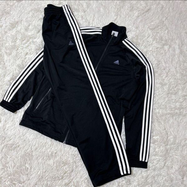 【688】★美品★ adidas ジャージ 上下セット 3本ライン ブラック アディダス トラックジャケット 大きいサイズ