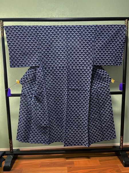 有松絞り 浴衣 うろこ紋様 藍 男性用 新品未使用