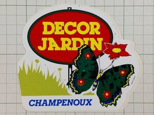 外国　古いステッカー：DECOR JARDIN 蝶 ビンテージ 雑貨 車 +Ce