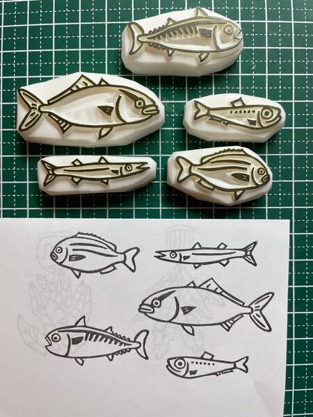 消しゴムはんこ 魚色々2