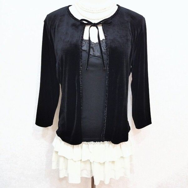 y2k 黒ベロアカーディガン シズニルック フェアリーグランジ ダークコケット 日本製 fairygrunge