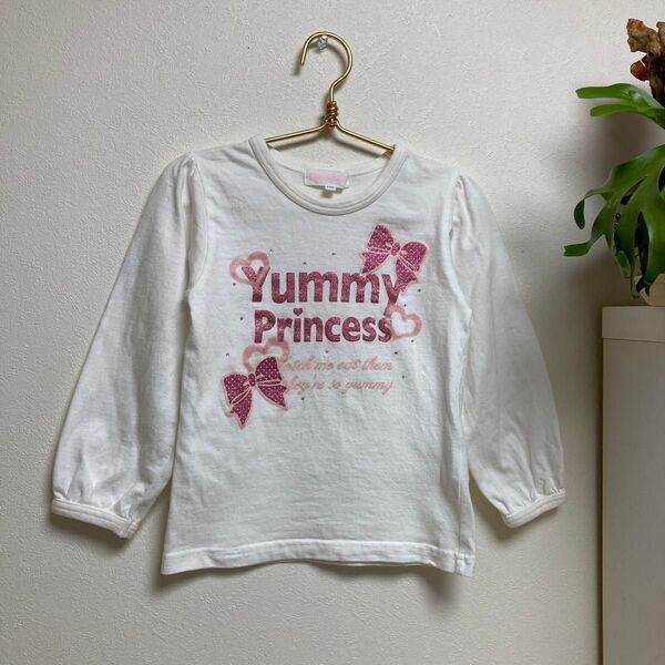 Yummy Princess 長袖Tシャツ 110cm 女の子 白×ピンクのプリント