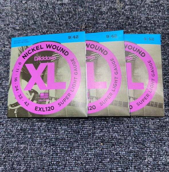 新品 3個 D'Addario EXL120 エレキギター弦 9-42