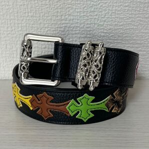 レザーベルト シルバー クロスデザイン ブラック【新品未使用品】