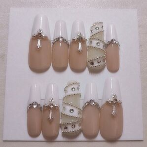 現品 フレンチ ギャル 十字架 ロング ネイルチップ