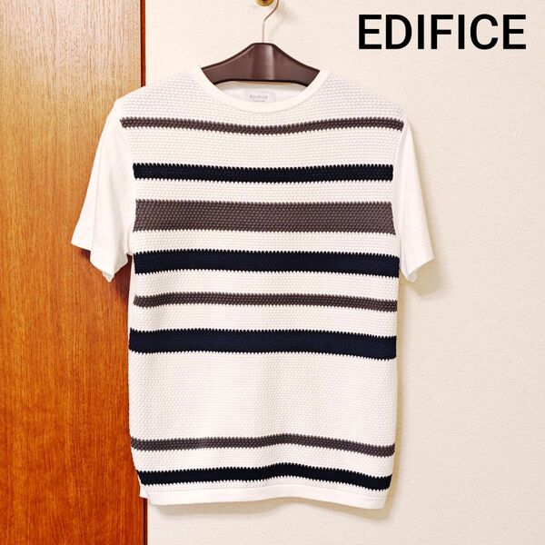 EDIFICE エディフィス ボーダーニット半袖Tシャツ ホワイト SHIPS BEAMS ユナイテッドアローズ アーバンリサーチ