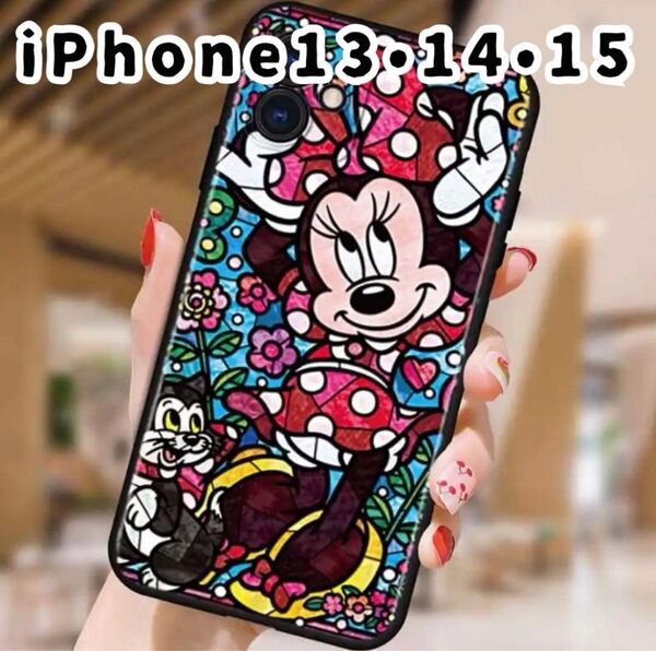 iPhone 13 14 15 スマホ ケース ミニー ディズニー カバー シリコン ミッキー え ステンドグラス調