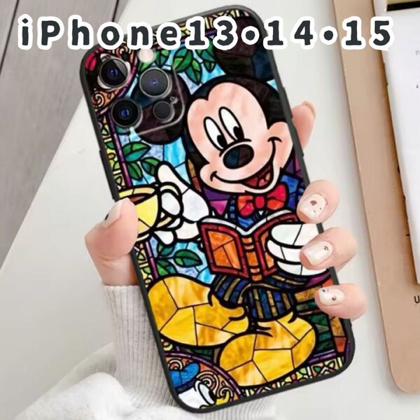 iPhone 13 14 15 スマホ ケース ミッキー ディズニー カバー ミニー シリコン ソフトケース ステンドグラス調