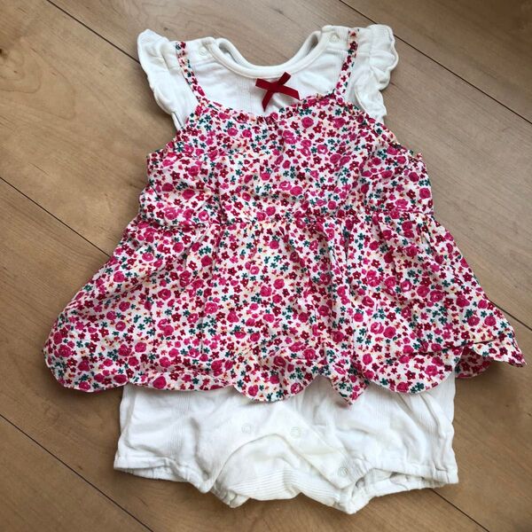 ベビー服 女の子 ロンパース 半袖 ショートオール 70 ブリーズ breeze 花柄 ピンク